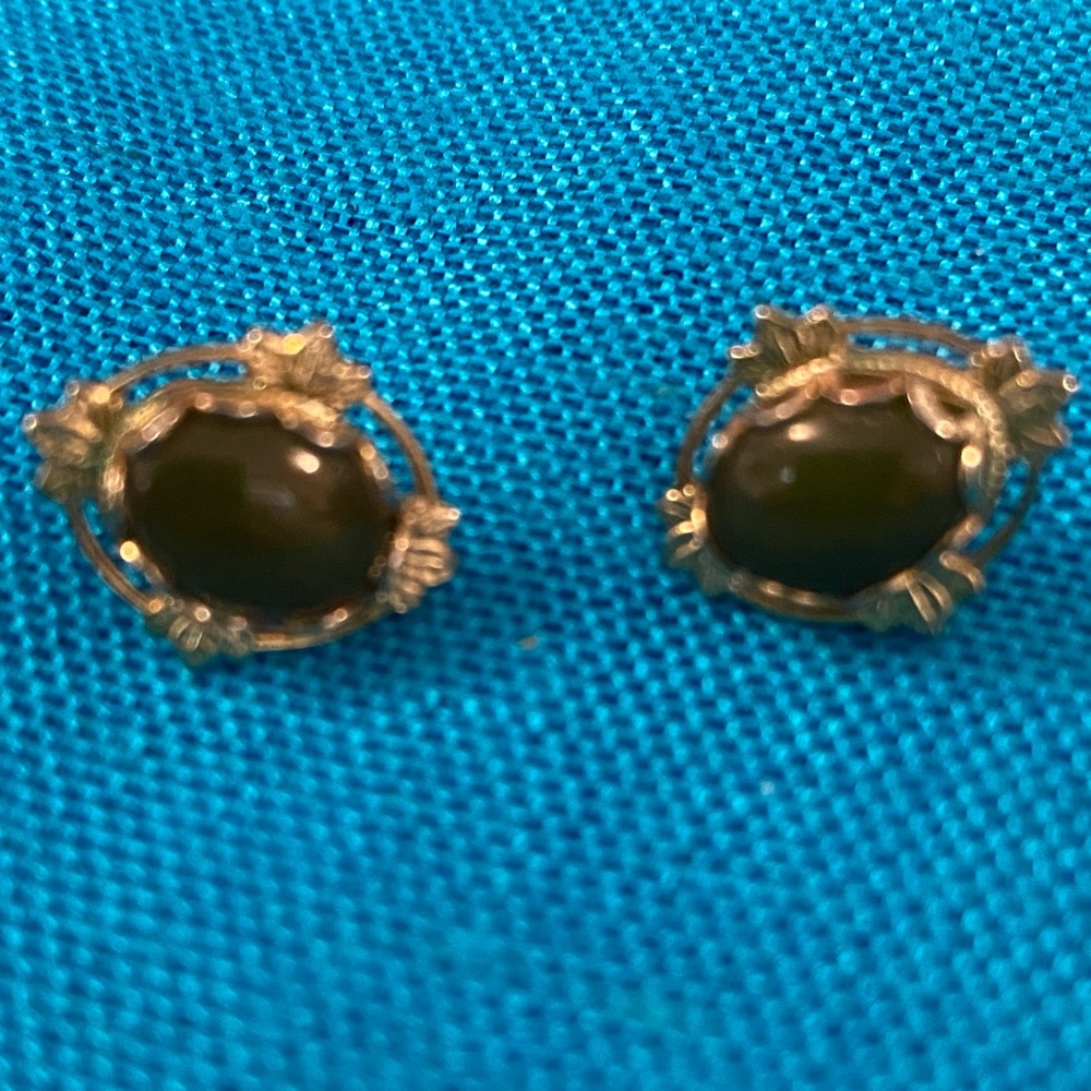 Vintage Earrings - Brown Stone